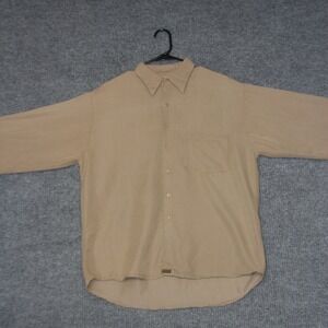 Vintage Bruno Button Up Shirt Mens L Tan Rayon Blend Long Sleeve Solid Pocket